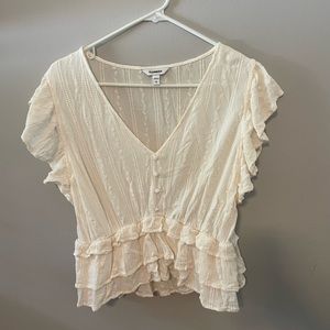 Express Ruffle Hem Cropped Flutter Sleeve Top Size L